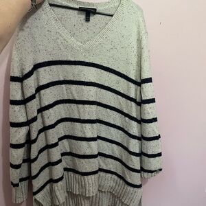 Lane Bryant Cream and Black V-Neck Sweater